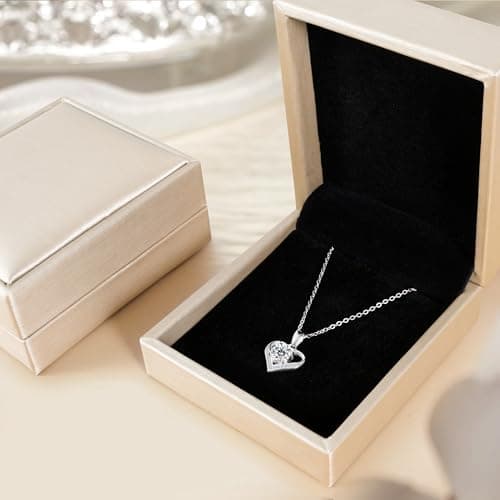 JACUPO Moissanite Necklace for Women 1CT Heart Brilliant Heart Pendant Necklace D Color VVS1 S925 Sterling Silver Jewelry 18K White Gold Plated for Love Friend Mother’s Day Christmas Anniversary Birthday Gift for Wife Her Convey I Love You Message 18inch(for Friend) - Thumbnail 5