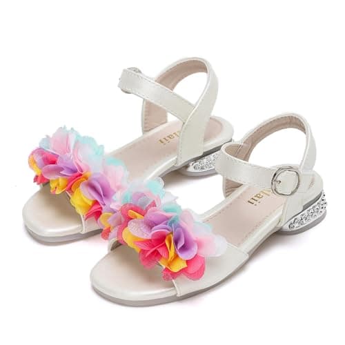 Mailaii Girls White Sandals Breathable Open Toe Party Wedding Cute Shoes for Toddler Little Big Kid - Image 1