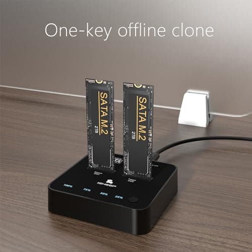ISHEEP M.2 SATA SSD Docking Station, USB 3.1 (5Gbps) Offline Cloner & Duplicator, One-Button Backup, Tool-Free Plug and Play Vertical Design for Fast Data Transfer and Drive Upgrades - Thumbnail 4