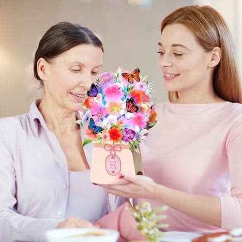 LIGHTS & MUSIC Mothers Day Pop Up Card, Orchid, Lily and Butterflies, 10 Inch Life Sized Forever Flower Bouquet Mother’s Day Cards from Daughter, Son, Husband, Gifts Cards for Mom Wife Grandma - Thumbnail 4