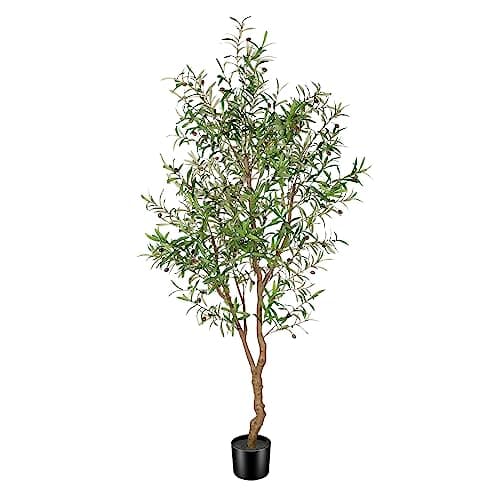 FEELEAD 7ft Faux Olive Tree - Fake Potted Olive Silk Tree with Planter Natural Olive Branches and Realistic Leaves Artificial Tree for Home House Office Decor Indoor - Image 1