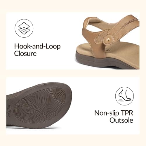Rihero Orthopedic Sandals for Women Arch Support Comfortable Flat Sandals with Adjustable Strap for Summer Beach Walking Natural 7 - Thumbnail 5