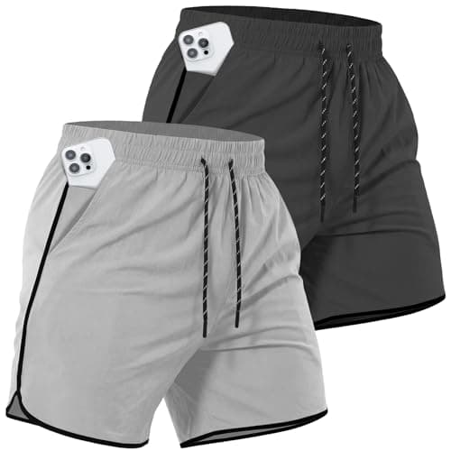 Y YERFONE 2 Pack Mens Workout Athletic Shorts 5 Inch Quick Dry Gym Shorts with Pockets, Sport Exercise Running Shorts for Men