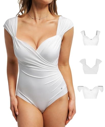 Popilush Shapewear Bodysuits for Women - Corset Tank Tops with Built in Bras Sleeveless Ruched Cute Going Out Outfits - Image 1