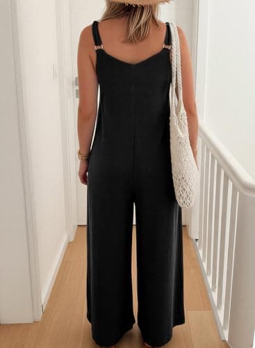 Acelitt Womens Casual 2026 One Piece Jumpsuits Dressy Fashion Fall V Neck Sleeveless Loose Wide Leg Long Pant Rompers Outfits Black Small - Thumbnail 2