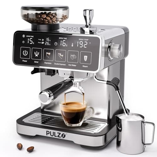 PULZO Espresso Machine with Grinder, 20 Bar Professional Coffee Machine, All-in-One Stainless Steel Coffee Maker with Milk Frother, to Make Latte, Cappuccino, 67oz Detachable Water Tank - Image 1