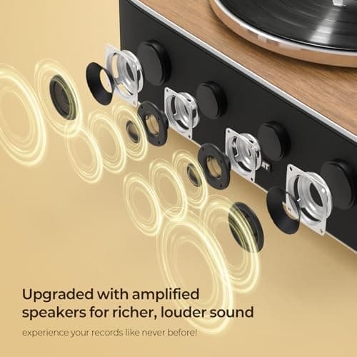 Record Player with Speakers, Turntables for Vinyl Records with AT-3600L Cartridge, Belt Drive 2-Speed (33/45 RPM), All in One Vinyl Player for Music Lovers (Walnut) - Thumbnail 5