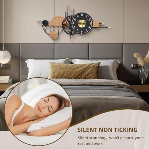 39x19 Inch Modern Silent Wall Clock Battery Powered for Living Room - Thumbnail 3
