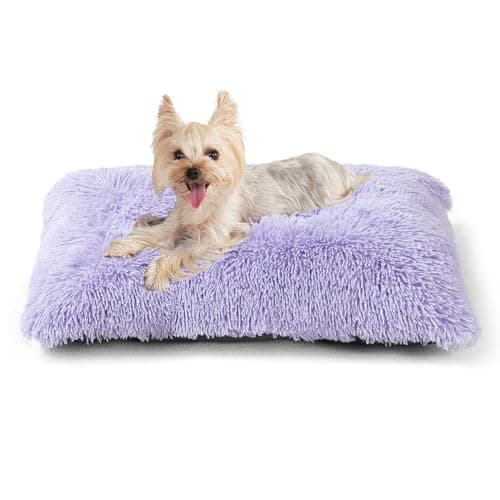 EHEYCIGA Fluffy Dog Crate Bed for Small Dogs, Plush Faux Fur Crate Pad, Calming Anti Anxiety Small Dog Bed, Washable Soft Warm Mat with Non-Slip Bottom, Purple - Image 1