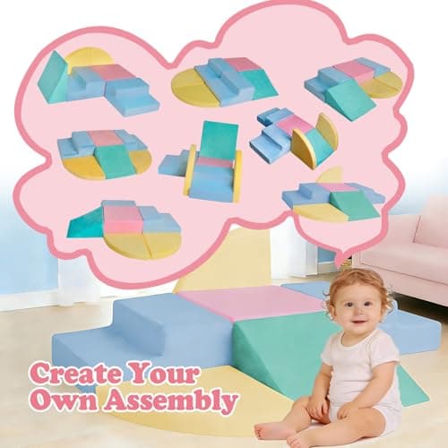 HHH HIKECUCAN Soft Climbing Toys for Toddlers 1-3, 6-Piece Foam Climbing Blocks Set with Washable Cover, Colourful Indoor Active Play Structure for Kids, Modular Crawling and Sliding Gym for Baby - Thumbnail 5