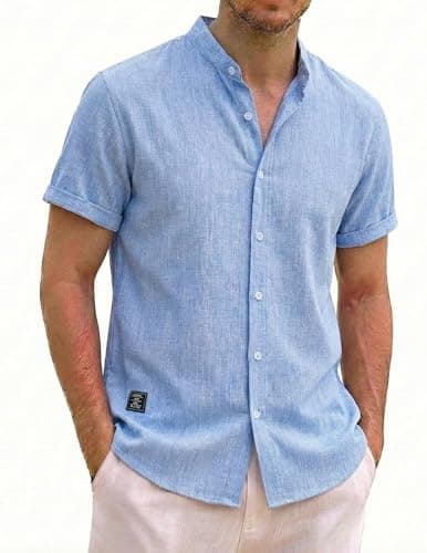 ZAFUL Mens Short Sleeve Shirts Casual Mens Business Casual Shirts Moisture Wicking Vacation Outfits Blue S - Image 1
