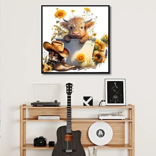 igoodom Cow Diamond Art Kits for Adults, Highland Cow Diamond Art Kits, Full Drill Round Sunflower Diamond Painting Kits, DIY Gem Art and Crafts for Home Wall Decor Gift 14x14inch - Thumbnail 3
