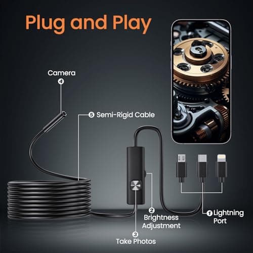 Endoscope Camera with Light, HD Borescope with Dimmable LED, Endoscope Camera for iPhone & Android, 16.4ft Semi-Rigid Snake Camera, IP67 Waterproof Inspection Tools, Cool Gadgets for Men - Thumbnail 5