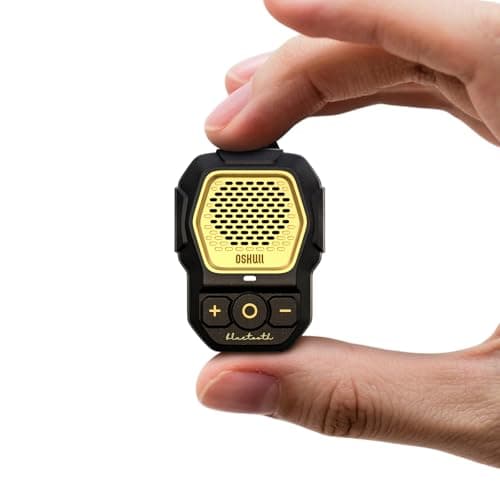 MFish Wearable Bluetooth Speaker, Clip-On Mini Portable Speaker with Built-in Mic for Hands-Free Calls, IPX67 Water/Dust Resistant, Ultra-Lightweight, Playtime, 4X Strong Clip Gold