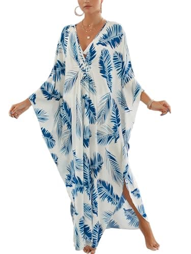 Kfnire Kaftan Dresses for Women Plus Size Loungewear V Neck Batwing Sleeve Mumu Caftan Dress Women Beach Swimsuit Coverups - Image 1
