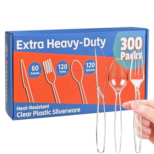 [300 Count] Clear Plastic Silverware Set, Heat Resistant Heavy Duty Plastic Utensils 120 Spoons & 120 Forks & 60 Knives, BPA-Free, Disposable Cutlery Set for Party Supply - Image 1