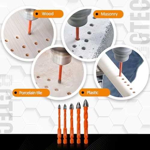 BGTEC Masonry Drill Bits, 10pcs 5MM*2+6MM*4+8MM*2+10MM+12MM Tungsten Carbide Tip Tile Drill Bit Set for Ceramic Tile, Brick Wall, Masonry, Concrete, Glass, Plastic and Wood Quick-fit Hex Shank - Thumbnail 3