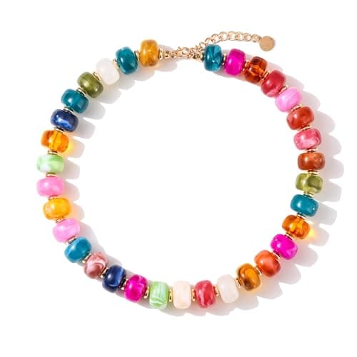 Zhuozatrfa Colorful Beaded Necklace for Women Unique Resin Beads Choker Necklaces Boho Statement Chunky Necklace Summer Vacation Jewelry - Image 1