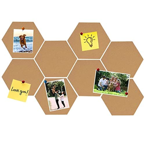 HULAVO 8Pcs Hexagon Felt Cork Board Tiles, Self Adhesive DIY Bulletin Board Pin Board for Office School Home Wall Decor Stickers Memos Photos Display (Deep Camel)