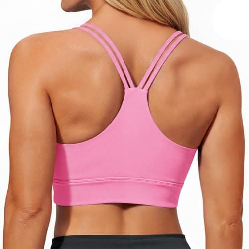 Aoysky Y Back Sports Bras for Women Padded Racerback Yoga Sports Bra Ruched Light Impact Buttery Soft Gym Workout Tank Tops Pink