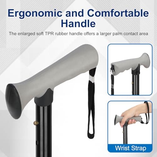 supregear Folding Cane, Collapsible Adjustable Height Lightweight Portable Foldable Travel Cane with Soft Handle, Walking Aid for Elderly Disabled Men Women, Black - Thumbnail 4