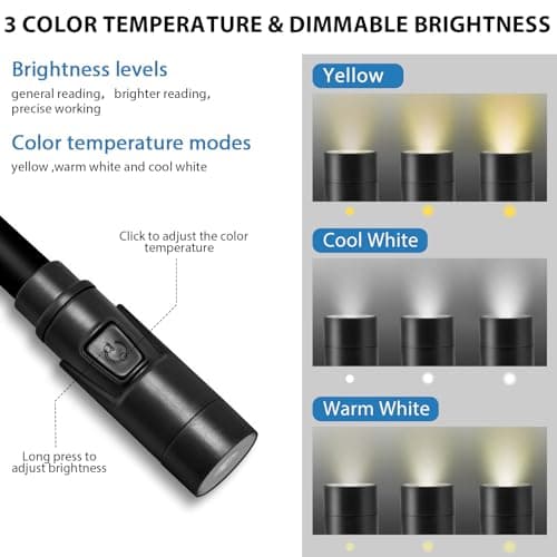 LUXJET Rechargeable Neck Light for Knitting & Crochet - Book Lights for Reading in Bed – 3 Color Modes, Dimmable, Eye-Care LED, Hands-Free Neck Light for Repairs - Thumbnail 3