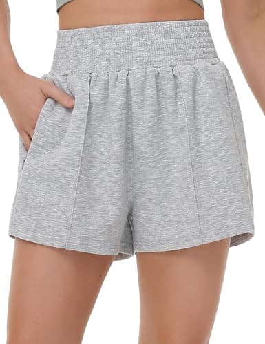 THE GYM PEOPLE Women's High Waist Sweat Shorts Summer Athletic Lounge Short with Zipper Pockets Light Heather Grey - Image 1