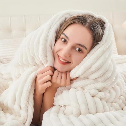 BEDELITE Fleece Full Comforter Set -Super Soft & Warm Fluffy Cream White Bedding, Luxury Fuzzy Heavy Bed Set for Winter with 2 Pillow Cases - Thumbnail 3