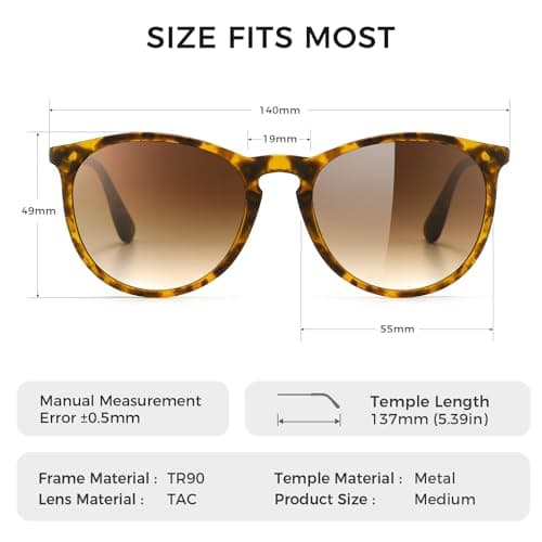 SUNGAIT Premium Vintage Round Sunglasses for Women Men Classic Retro Trendy Style (Polarized Brown Gradient Lens/Amber Frame(Matte Finish)) 1567PG HPKC - Thumbnail 5