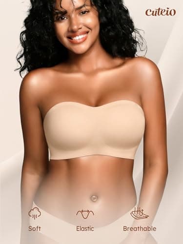 Cuteio Wireless Strapless Bras for Women, XL, Seamless Bandeau Bralette with Light Padding, Anti-Slip Tube Top Bra Skin - Thumbnail 4