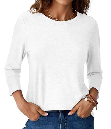 GKBK Womens Tops 3/4 Sleeve Shirts Round Neck Casual Blouses Basic Loose Fit Pullover Tshirts White XL - Image 1