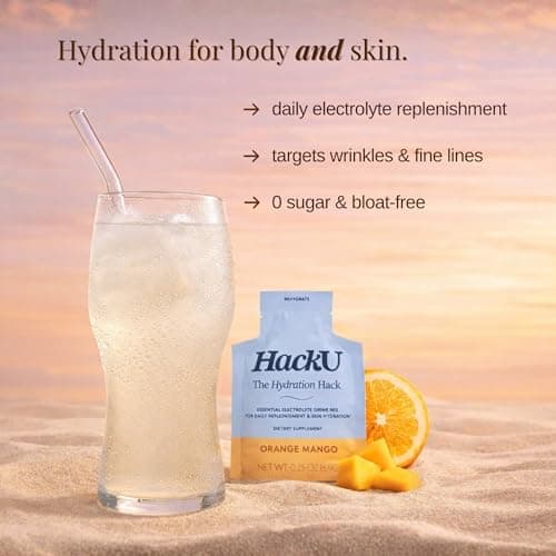 HackU Hydration Hack Electrolyte & Skin Hydration Packets – Sugar Free, Bloat-Free Drink Mix with Magnesium, Hyaluronic Acid & Ceramides for Daily Glow & Moisture Support - Thumbnail 2