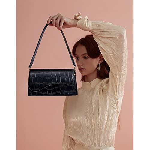 Telena Shoulder Bag for Women, Vegan Leather Women's Shoulder Purses Handbags with 2 Removable Strap Crossbody Bag Purses Crocodile Pattern Black - Thumbnail 3