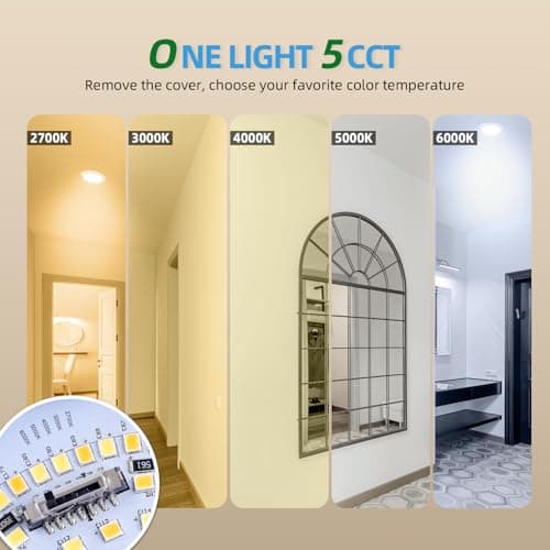 ECOELER 6 Inch LED Disk Lights, Dimmable Flush Mount Light Fixture, 16.5W 1000 Lumens, 5 Color Selectable Recessed Retrofit Ceiling Lights for Kitchen, Porch, Hallway, ETL & FCC - Thumbnail 3