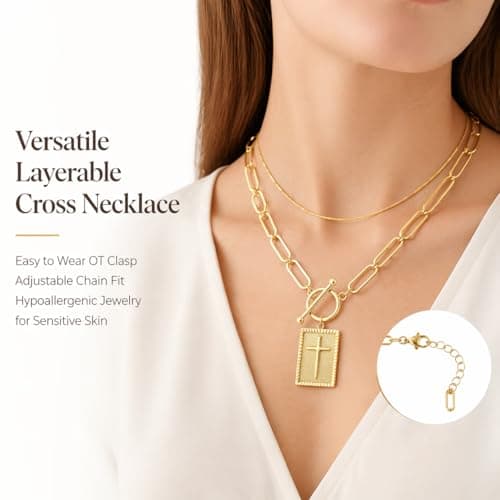 YBNGSMK Gold Cross Necklace for Women - 18K Gold Cross Necklace for Women, Daughter, Girlfriend, Family, Fashion Gifts - Thumbnail 4