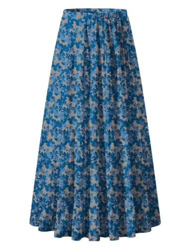Zeagoo Womens Casual Maxi Skirts High Waisted Flowy Boho Skirts Cute Ladies Ruffle Bohemian Long Skirts with Pockets Blue Floral XL - Image 1