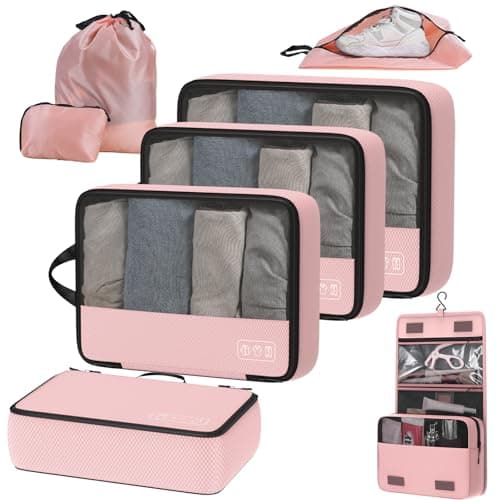 8-Piece Compression Packing Cubes for Travel, Stylish Luggage Organizer Set for Women, Space Saving Travel Essentials, Perfect for Vacation Cruise, Weekend Getaways & Carry-On Packing - Light Pink - Image 1