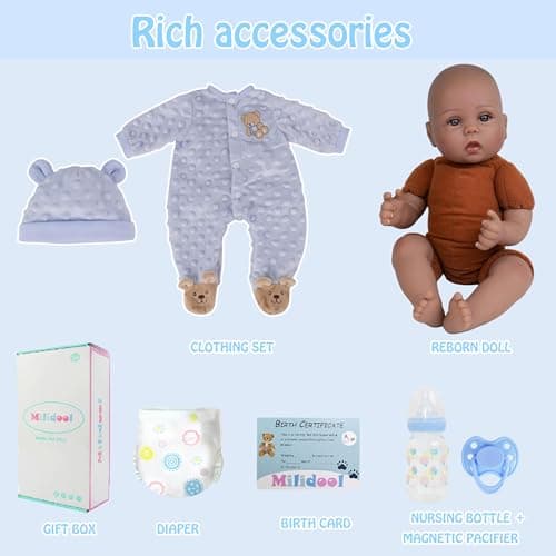 Milidool Black Reborn Baby Dolls Boy 18 Inch Lifelike Black Silicone Baby Dolls that Look Real African American Newborn Boy Dolls Realistic Baby Doll with Bear Clothes Gift Set for Ages 3+ - Thumbnail 5