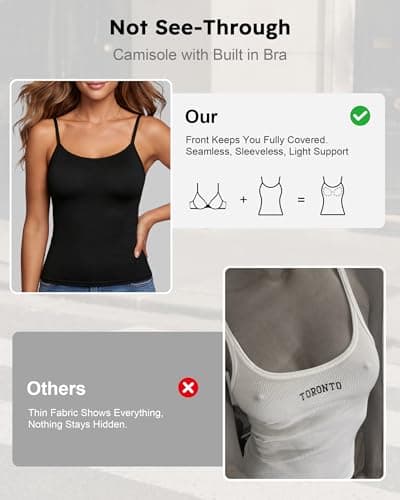 leviace 3 Pack Padded Camisole Tops for Women - Double Lined Adjustable Spaghetti Strap Built-in Bra Shirts Sleeveless Layering Cami Basic Tank Top Fitted Summer Cloth Undershirt 2026, Black, S - Thumbnail 4
