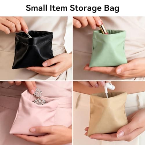 AUCCNT 4 PCS Small Makeup Bag for Purse, Mini Portable Cosmetic Pouch for Women, Coin Purse Lipstick Cosmetic Accessories Organizer, Travel Storage Pouch, Black, Pink, Light green, Apricot - Thumbnail 6