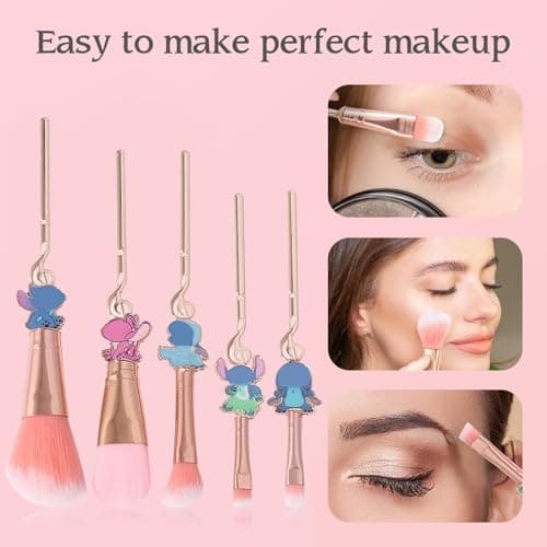 Cute Cartoon Girl-Themed 5-Piece Makeup Brush Set – Premium Synthetic Bristles for Foundation, Blending, Face Powder, Blush, Concealer & Eye Shadow - Thumbnail 4