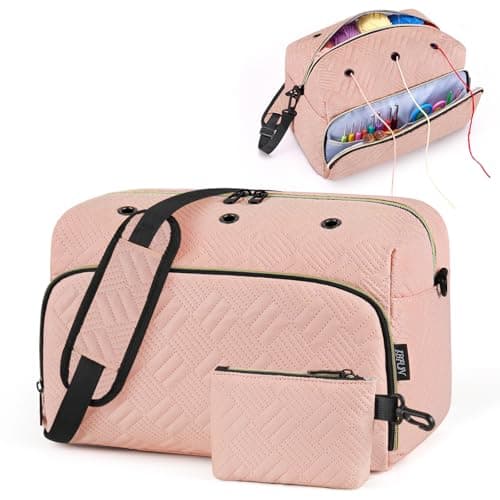 IBFUN Crochet Yarn Knitting Bag 2 Pcs Yarn Storage Organizer Crocheting Bags for Beginners with Shoulder Strap for Knit Accessories Needles Hooks - Image 1