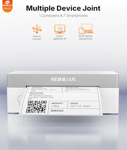 Rongta Shipping Thermal Label Printer, Bluetooth 4x6 Sticker Label Maker Wireless Shipping Label Printer for Package Small Business Compatible with Windows macOS Android iOS (White) - Thumbnail 5