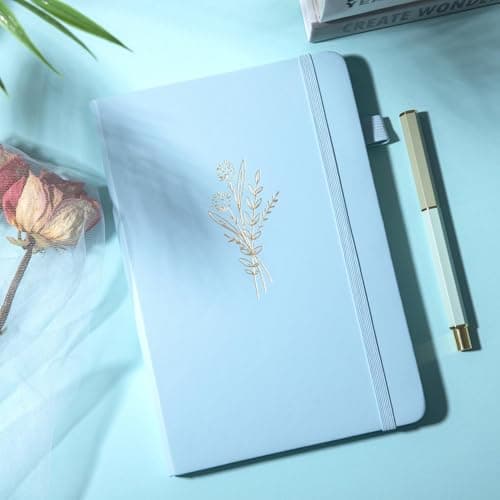 Lined Journal Notebook for Women Cute Leather Journaling Notebooks for Writing 192 Pages A5 Hardcover Aesthetic Floral Diary, 5.7 x 8.3 in, Blue - Thumbnail 2