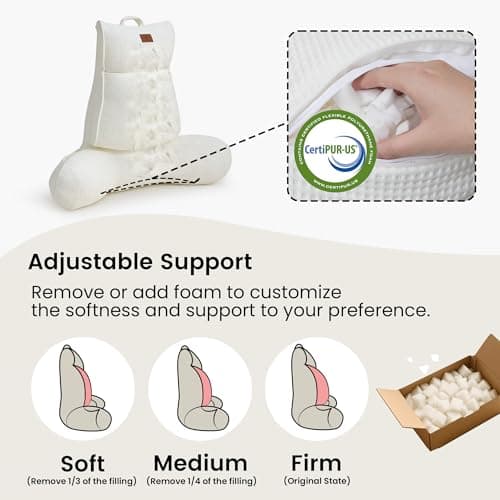 Amélie Home Cooling Reading Pillow with Arms for Adults, Breathable Waffle Fabric Bed Rest Pillow for Sitting Up, Ergonomic Back Support with Pockets for Gaming Relaxing, Ivory, 25 Inches - Thumbnail 4