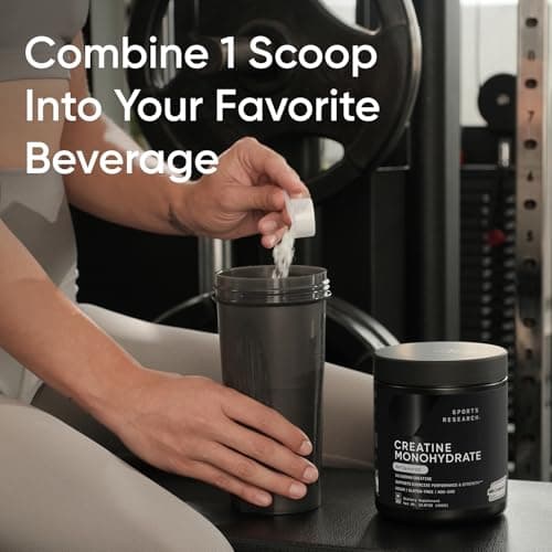 Sports Research® Creatine Monohydrate Powder w/Creapure® - Gain Lean Muscle, Improve Performance, & Support Workout Recovery* - 5g German Creatine · NSF Sport · Easy Mixing - 90 Servings (Unflavored) - Thumbnail 3