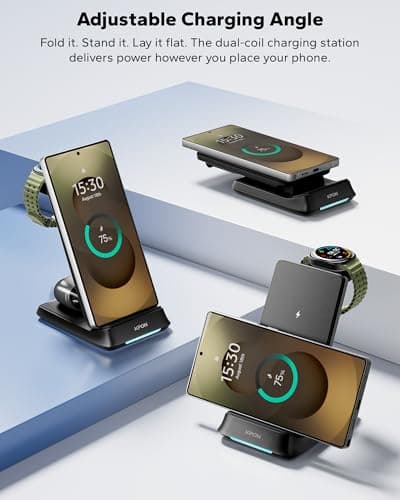 KPON 3 in 1 Charging Station for Samsung, Wireless Charger for Thick Cases, Foldable Phone and Watch Charger Stand for Galaxy S26/S25/S25 Ultra/S24/Z Fold/Android Devices, Galaxy Watch and Earbuds - Thumbnail 4
