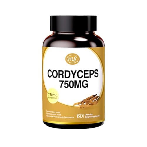 HUJ Cordyceps Mushroom Capsules - Cordyceps Supplement with Dual Mycelium - Kidney Health, Immune Health & Energy Support - 60 Capsules