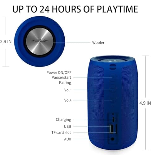 Bluetooth Speaker,MusiBaby Speaker,Outdoor, Portable,Waterproof, Speakers Bluetooth Wireless,Dual Pairing, Bluetooth 5.0,Loud Stereo,Booming Bass,1500 Mins Playtime for Home&Party Speaker Gifts(Blue) - Thumbnail 3