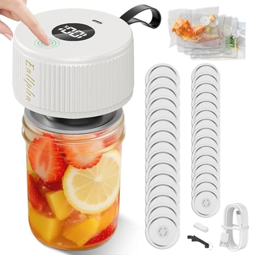 Electric Mason Jar Vacuum Sealer Kit – Automatic Jar Sealer for Wide & Regular Mouth Mason Jars, Food Storage Vacuum Sealer for Coffee Beans, Dry Food & Meal Prep Includes 30 Lids - Image 1
